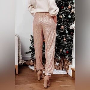 Sequin Women's Pants in rose gold